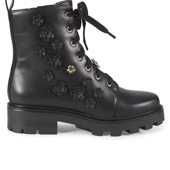 Karl Lagerfeld Shoes - Karl Lagerfeld Paris Mela Fleur 40MM Floral Embellished Leather Combat Boots 7